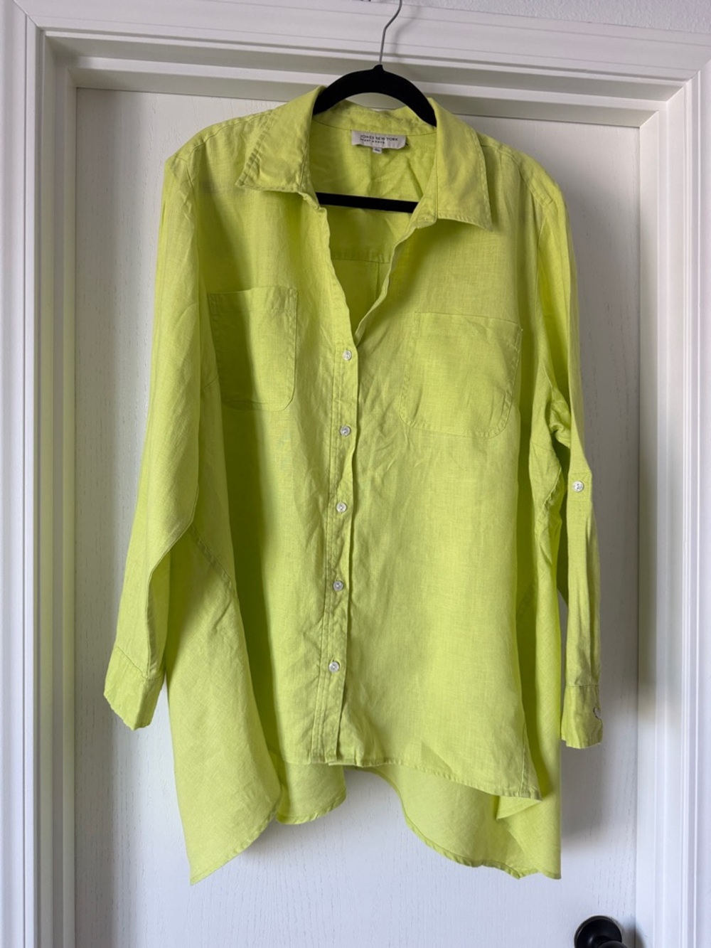 Jones New York Neon Lime Button-Front Linen Shirt